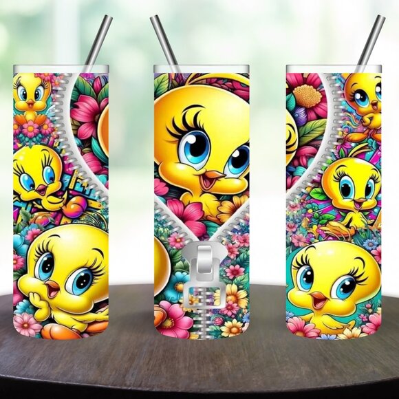 Handmade Sublimation Stainless Steel TWEETY BIRD 20oz Skinny Tumbler - Picture 1 of 5